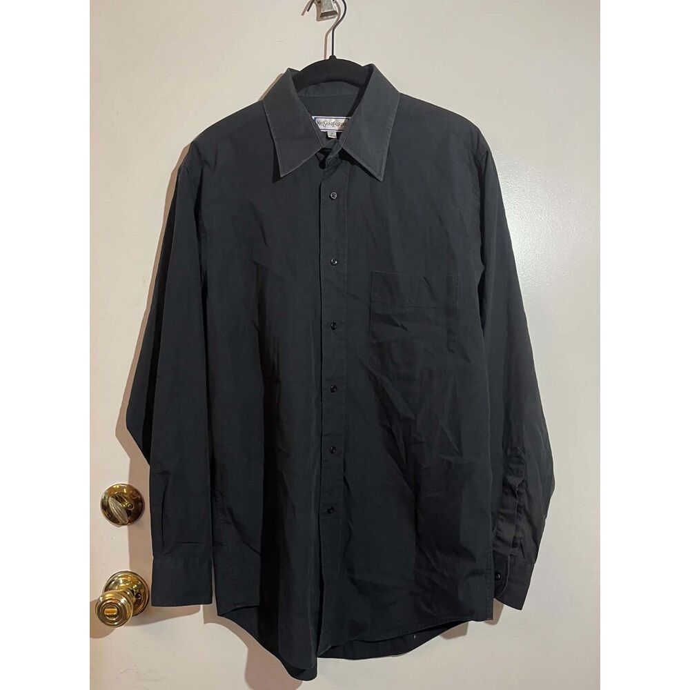 Vintage Yves Saint Laurent Black Button Down Dress Shirt Men's 15 32-33 YSL Fair